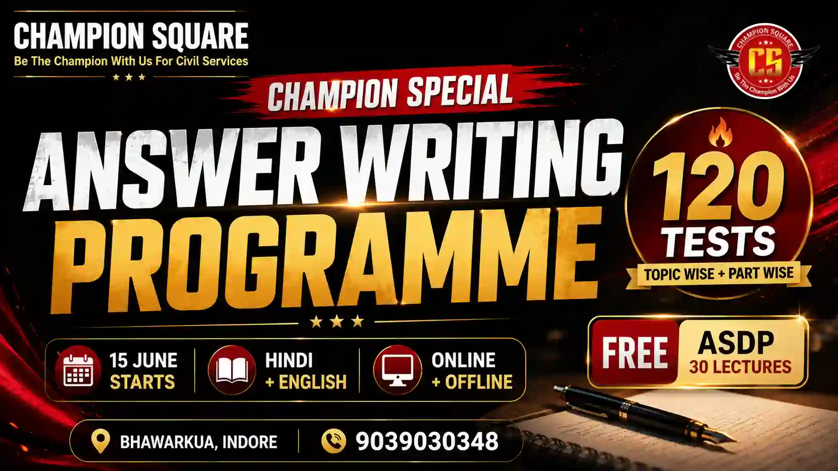 Champion Square Indore | Best MPPSC Coaching Answer Writing Programme 120 Tests